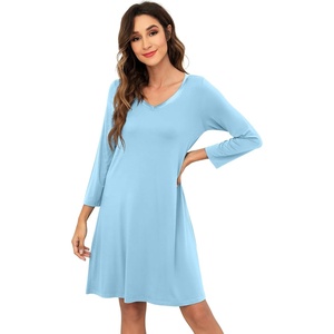 image:imageWiWi Nightgowns for Women Bamboo Viscose Soft Long Sleeve Sleep Shirts Comfy Sleepwear Night Shirts S4XApale Blue