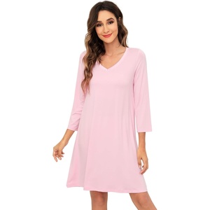 image:imageWiWi Nightgowns for Women Bamboo Viscose Soft Long Sleeve Sleep Shirts Comfy Sleepwear Night Shirts S4XApink