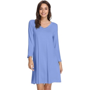 image:imageWiWi Nightgowns for Women Bamboo Viscose Soft Long Sleeve Sleep Shirts Comfy Sleepwear Night Shirts S4XAsky Blue