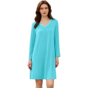image:imageWiWi Nightgowns for Women Bamboo Viscose Soft Long Sleeve Sleep Shirts Comfy Sleepwear Night Shirts S4XAturquoise
