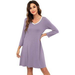 image:imageWiWi Nightgowns for Women Bamboo Viscose Soft Long Sleeve Sleep Shirts Comfy Sleepwear Night Shirts S4XAviolet