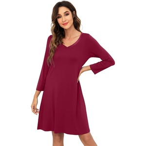 image:imageWiWi Nightgowns for Women Bamboo Viscose Soft Long Sleeve Sleep Shirts Comfy Sleepwear Night Shirts S4XAwine