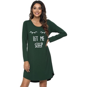 image:imageWiWi Nightgowns for Women Bamboo Viscose Soft Long Sleeve Sleep Shirts Comfy Sleepwear Night Shirts S4XBdeep GreenEye