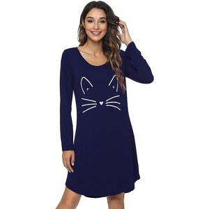 image:imageWiWi Nightgowns for Women Bamboo Viscose Soft Long Sleeve Sleep Shirts Comfy Sleepwear Night Shirts S4XBnavyCat