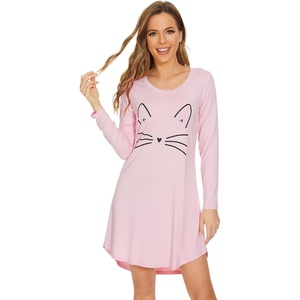 image:imageWiWi Nightgowns for Women Bamboo Viscose Soft Long Sleeve Sleep Shirts Comfy Sleepwear Night Shirts S4XBpinkCat
