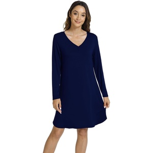 image:imageWiWi Nightgowns for Women Bamboo Viscose Soft Long Sleeve Sleep Shirts Comfy Sleepwear Night Shirts S4XCnavy