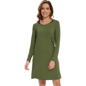 image:imageWiWi Nightgowns for Women Bamboo Viscose Soft Long Sleeve Sleep Shirts Comfy Sleepwear Night Shirts S4XDarmy Green