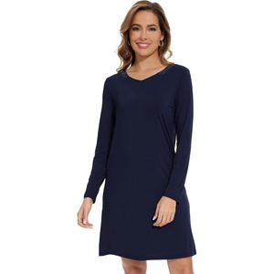 image:imageWiWi Nightgowns for Women Bamboo Viscose Soft Long Sleeve Sleep Shirts Comfy Sleepwear Night Shirts S4XDnavy