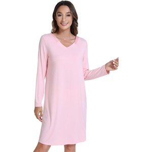 image:imageWiWi Nightgowns for Women Bamboo Viscose Soft Long Sleeve Sleep Shirts Comfy Sleepwear Night Shirts S4XDpink