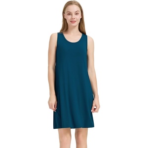 image:imageWiWi Nightgowns for Women Bamboo Viscose Super Soft Sleeveless Racerback Night Shirts Plus Size Cooling Sleepshirts S4XCpeacock Blue