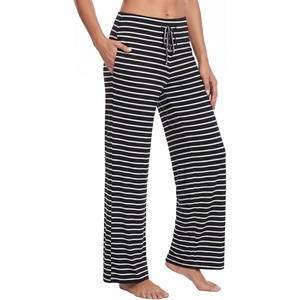image:imageWiWi Pajama Pants for Women Bamboo Viscose Super Soft Bottoms Plus Size Cooling Wide Leg Casual Lounge Yoga Sweatpants S4XAblack White Stripe
