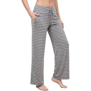image:imageWiWi Pajama Pants for Women Bamboo Viscose Super Soft Bottoms Plus Size Cooling Wide Leg Casual Lounge Yoga Sweatpants S4XAheather Grey Stripe
