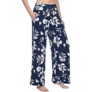 image:imageWiWi Pajama Pants for Women Bamboo Viscose Super Soft Bottoms Plus Size Cooling Wide Leg Casual Lounge Yoga Sweatpants S4XAnavy Floral