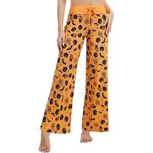 image:imageWiWi Pajama Pants for Women Bamboo Viscose Super Soft Bottoms Plus Size Cooling Wide Leg Casual Lounge Yoga Sweatpants S4XApumpkin Spider on Orange