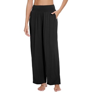 image:imageWiWi Pajama Pants for Women Bamboo Viscose Super Soft Bottoms Plus Size Cooling Wide Leg Casual Lounge Yoga Sweatpants S4XEblack