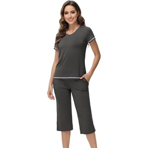 image:imageWiWi Pajamas for Women Cool Short Sleeve Top and Capri Pants Viscose from Bamboo Super Soft 2 Piece Pjs Sleepwear SXXLAiron Grey