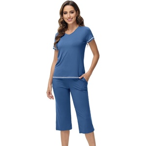 image:imageWiWi Pajamas for Women Cool Short Sleeve Top and Capri Pants Viscose from Bamboo Super Soft 2 Piece Pjs Sleepwear SXXLAprussian Blue