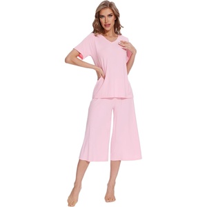 image:imageWiWi Pajamas for Women Cool Short Sleeve Top and Capri Pants Viscose from Bamboo Super Soft 2 Piece Pjs Sleepwear SXXLBpink