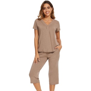 image:imageWiWi Pajamas for Women Cool Short Sleeve Top and Capri Pants Viscose from Bamboo Super Soft 2 Piece Pjs Sleepwear SXXLCcamel