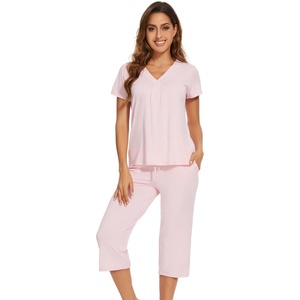 image:imageWiWi Pajamas for Women Cool Short Sleeve Top and Capri Pants Viscose from Bamboo Super Soft 2 Piece Pjs Sleepwear SXXLCpink