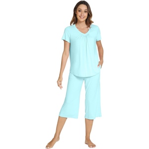 image:imageWiWi Pajamas for Women Cool Short Sleeve Top and Capri Pants Viscose from Bamboo Super Soft 2 Piece Pjs Sleepwear SXXLEaqua