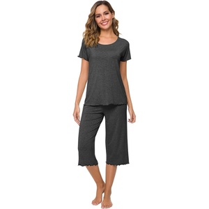 image:imageWiWi Pajamas for Women Super Soft Pajama Sets Cooling Short Sleeve Top Capri Pants Viscose from Bamboo Sleepwear Pjs S4XAcharcoal Heather