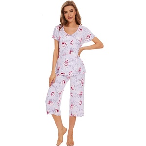 image:imageWiWi Pajamas for Women Super Soft Pajama Sets Cooling Short Sleeve Top Capri Pants Viscose from Bamboo Sleepwear Pjs S4XAgreyPeony
