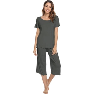 image:imageWiWi Pajamas for Women Super Soft Pajama Sets Cooling Short Sleeve Top Capri Pants Viscose from Bamboo Sleepwear Pjs S4XAiron Grey