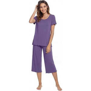 image:imageWiWi Pajamas for Women Super Soft Pajama Sets Cooling Short Sleeve Top Capri Pants Viscose from Bamboo Sleepwear Pjs S4XAlavender