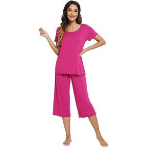 image:imageWiWi Pajamas for Women Super Soft Pajama Sets Cooling Short Sleeve Top Capri Pants Viscose from Bamboo Sleepwear Pjs S4XAmagenta