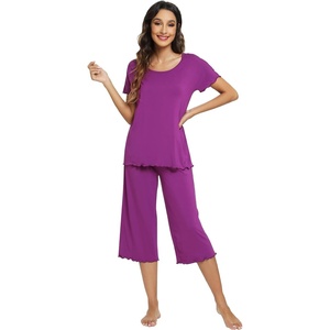 image:imageWiWi Pajamas for Women Super Soft Pajama Sets Cooling Short Sleeve Top Capri Pants Viscose from Bamboo Sleepwear Pjs S4XApurple
