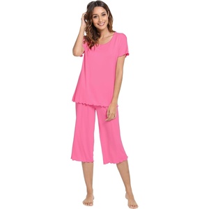 image:imageWiWi Pajamas for Women Super Soft Pajama Sets Cooling Short Sleeve Top Capri Pants Viscose from Bamboo Sleepwear Pjs S4XAraspberry Pink