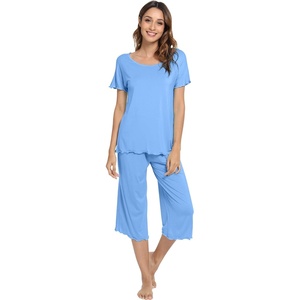 image:imageWiWi Pajamas for Women Super Soft Pajama Sets Cooling Short Sleeve Top Capri Pants Viscose from Bamboo Sleepwear Pjs S4XAsky Blue