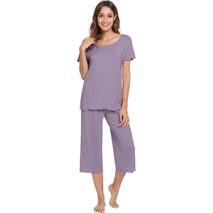 image:imageWiWi Pajamas for Women Super Soft Pajama Sets Cooling Short Sleeve Top Capri Pants Viscose from Bamboo Sleepwear Pjs S4XAviolet