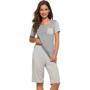 image:imageWiWi Pajamas for Women Super Soft Pajama Sets Cooling Short Sleeve Top Capri Pants Viscose from Bamboo Sleepwear Pjs S4XBlight Grey