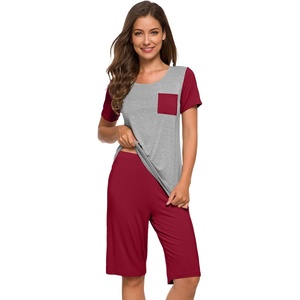 image:imageWiWi Pajamas for Women Super Soft Pajama Sets Cooling Short Sleeve Top Capri Pants Viscose from Bamboo Sleepwear Pjs S4XBwine