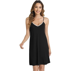 image:imageWiWi Slip Dress for Women Sleeveless Nightgowns Sexy Chemise Nightgown Full Slips Babydoll Viscose from Bamboo SXXLDblack