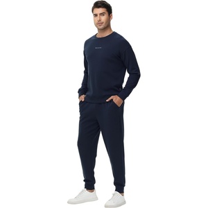 image:imageWiWi Super Soft Cooling Mens Tracksuit Set Breathable 2 Piece Jogger Outfit Modal Cotton Pullover Jogging Sweatsuits SXXLBdark Navy