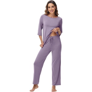 image:imageWiWi Viscose from Bamboo Pajama Set for Women 2 Pieces Long Sleeve Loungwear Soft Sleepwear Loose Comfy Pj Sets Pockets SXXLCviolet