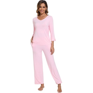 image:imageWiWi Viscose from Bamboo Pajama Set for Women 2 Pieces Long Sleeve Loungwear Soft Sleepwear Loose Comfy Pj Sets Pockets SXXLDpink