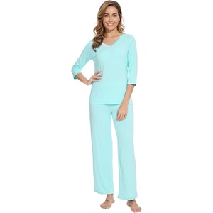 image:imageWiWi Viscose from Bamboo Pajama Set for Women 2 Pieces Long Sleeve Loungwear Soft Sleepwear Loose Comfy Pj Sets Pockets SXXLEaqua