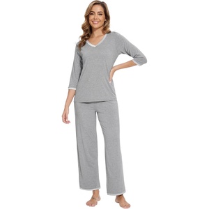 image:imageWiWi Viscose from Bamboo Pajama Set for Women 2 Pieces Long Sleeve Loungwear Soft Sleepwear Loose Comfy Pj Sets Pockets SXXLEheather Grey
