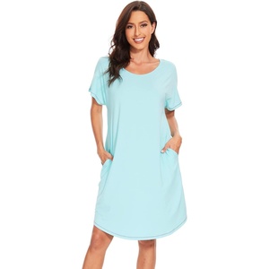 image:imageWiWi Womens Bamboo Viscose Nightgowns Soft Short Sleeve Sleep Shirt Lightweight Cool Nightshirt Pajama Dress SXXLAaqua