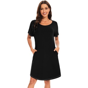 image:imageWiWi Womens Bamboo Viscose Nightgowns Soft Short Sleeve Sleep Shirt Lightweight Cool Nightshirt Pajama Dress SXXLAblack