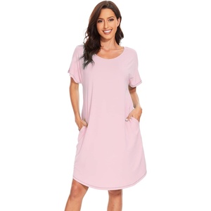 image:imageWiWi Womens Bamboo Viscose Nightgowns Soft Short Sleeve Sleep Shirt Lightweight Cool Nightshirt Pajama Dress SXXLApink