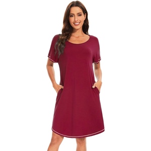 image:imageWiWi Womens Bamboo Viscose Nightgowns Soft Short Sleeve Sleep Shirt Lightweight Cool Nightshirt Pajama Dress SXXLAwine