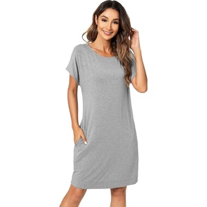 image:imageWiWi Womens Bamboo Viscose Nightgowns Soft Short Sleeve Sleep Shirt Lightweight Cool Nightshirt Pajama Dress SXXLBheather Grey