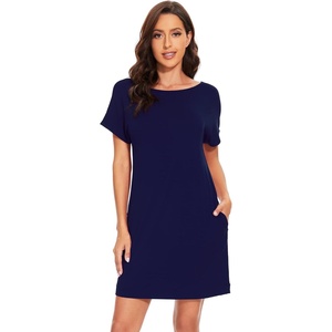 image:imageWiWi Womens Bamboo Viscose Nightgowns Soft Short Sleeve Sleep Shirt Lightweight Cool Nightshirt Pajama Dress SXXLBnavy