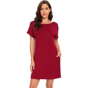 image:imageWiWi Womens Bamboo Viscose Nightgowns Soft Short Sleeve Sleep Shirt Lightweight Cool Nightshirt Pajama Dress SXXLBwine Red