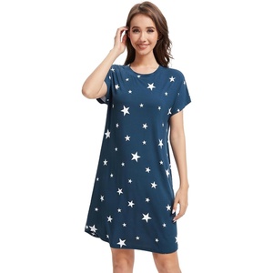 image:imageWiWi Womens Bamboo Viscose Nightgowns Soft Short Sleeve Sleep Shirt Lightweight Cool Nightshirt Pajama Dress SXXLCdark Navy Star